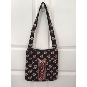 Vera Bradley Pirouette Retired Crossbody Hipster Bag Black Floral Quilted Cotton